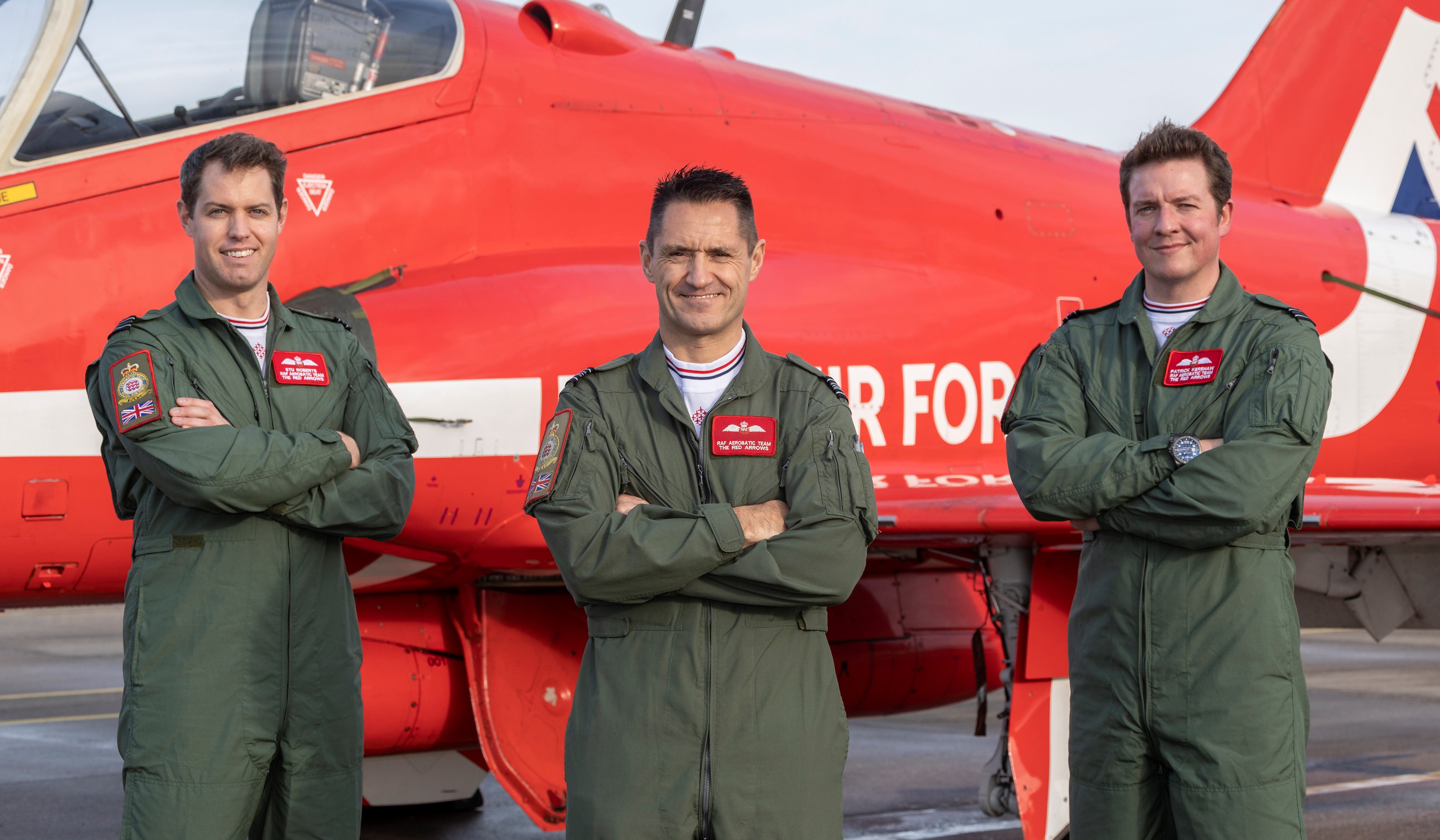 New Red Arrows pilots for 2022: (Left-to-right) Flight Lieutenant Stuart Roberts, Squadron Leader Graeme Muscat and Flight Lieutenant Patrick Kershaw.